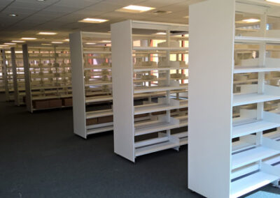 Steel cantilever library shelving with MFC end panels, Sunderland